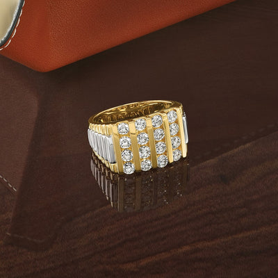 IBGoodman 14K Two-tone Men's Polished and Textured 4-Row 2 Carat AA Quality Diamond Ring