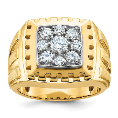 IBGoodman 14K Two-tone Men's Polished Satin and Grooved 1 Carat AA Quality Diamond Cluster Ring