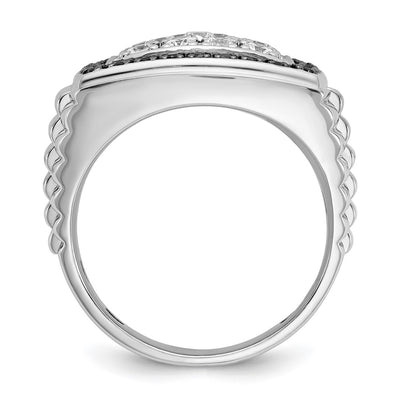 IBGoodman 14K White Gold Men's Polished and Textured 1 Carat Black and White Diamond Cluster Ring