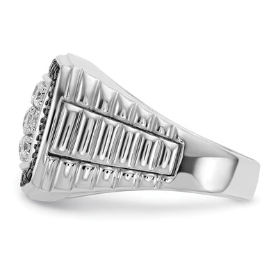 IBGoodman 14K White Gold Men's Polished and Textured 1 Carat Black and White Diamond Cluster Ring