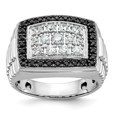 IBGoodman 14K White Gold Men's Polished and Textured 1 Carat Black and White Diamond Cluster Ring