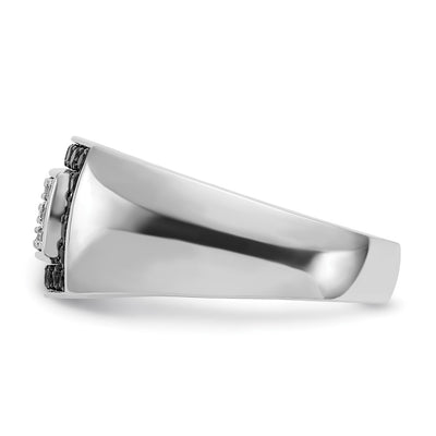 IBGoodman 14K White Gold Men's Polished 1 Carat Black and White Diamond Rectangular Cluster Ring