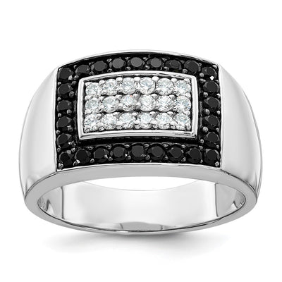 IBGoodman 14K White Gold Men's Polished 1 Carat Black and White Diamond Rectangular Cluster Ring
