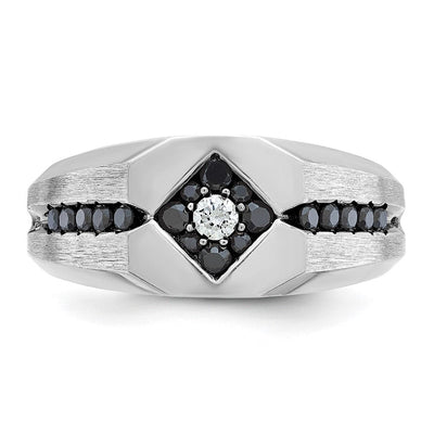 IBGoodman 14K White Gold with Black Rhodium Men's Polished Satin and Grooved 1/2 Carat AA Quality Black and White Diamond Ring