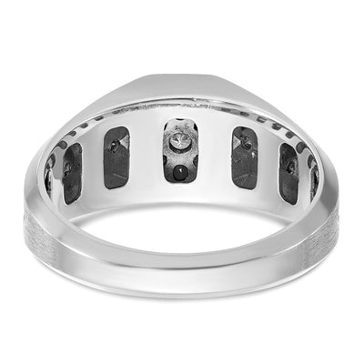 IBGoodman 14K White Gold with Black Rhodium Men's Polished Satin and Grooved 1/2 Carat AA Quality Black and White Diamond Ring