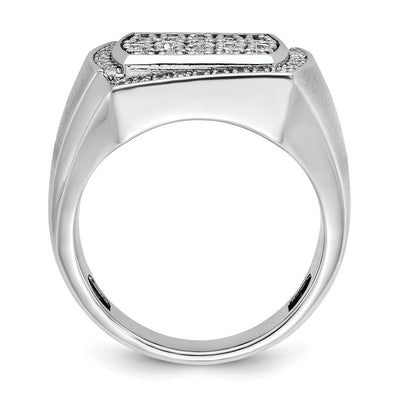 IBGoodman 14K White Gold Men's Polished and Satin 1 1/3 Carat AA Quality Diamond Cluster Ring