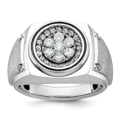 IBGoodman 14K White Gold Men's Polished and Satin 3/4 Carat AA Quality Diamond Round Cluster Ring