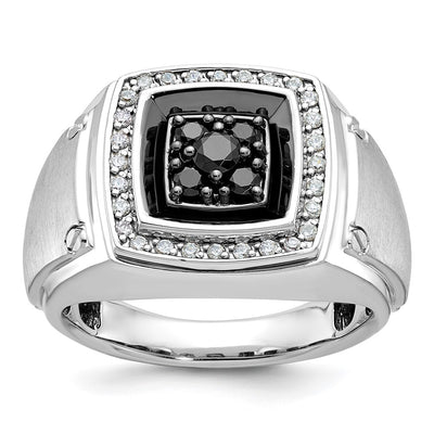 IBGoodman 14K White Gold with Black Rhodium Men's Polished and Satin 5/8 Carat Black and White Diamond Ring