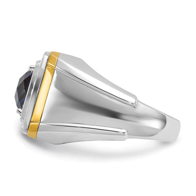 IBGoodman 14K Two-tone Men's Polished Lab Created Sapphire and AA Quality Diamond Ring