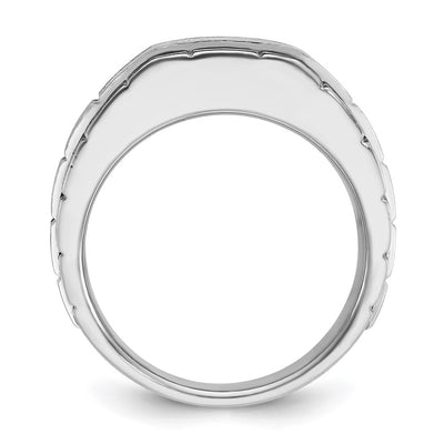 IBGoodman 14K White Gold with Black Rhodium Men's Polished Satin and Textured 7-Stone 1/2 Carat AA Quality Diamond Ring