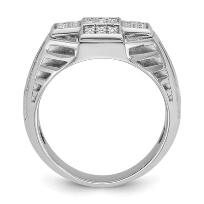 IBGoodman 14K White Gold Men's Polished Textured and Grooved 1/2 Carat AA Quality Diamond Cross Cluster Ring