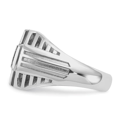 IBGoodman 14K White Gold Men's Polished Textured and Grooved 1/2 Carat AA Quality Diamond Cross Cluster Ring