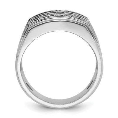 IBGoodman 14K White Gold Men's Polished and Grooved 4-Row 1 1/5 Carat AA Quality Diamond Ring