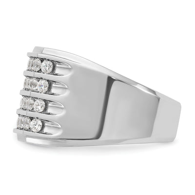 IBGoodman 14K White Gold Men's Polished and Grooved 4-Row 1 1/5 Carat AA Quality Diamond Ring