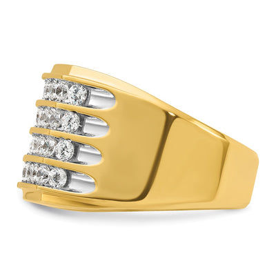 IBGoodman 14K with White Rhodium Men's Polished and Grooved 4-Row 1 1/5 Carat AA Quality Diamond Ring