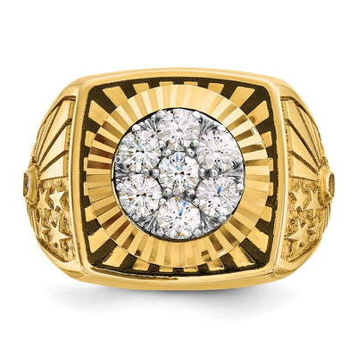 IBGoodman 14K Two-tone with Black Enamel Men's Polished Textured and Diamond-cut 1 Carat AA Quality Diamond Stars and Stripes Round Cluster Ring