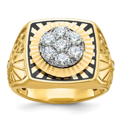 IBGoodman 14K Two-tone with Black Enamel Men's Polished Textured and Diamond-cut 1 Carat AA Quality Diamond Stars and Stripes Round Cluster Ring