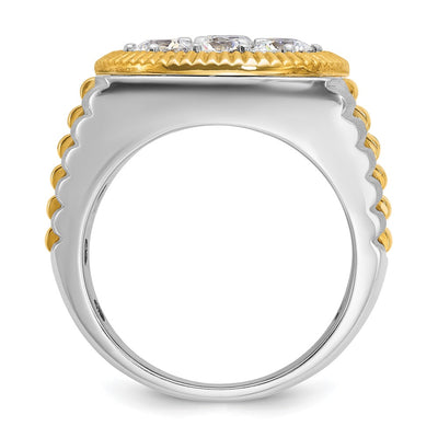 IBGoodman 14K Two-tone Men's Polished Satin and Ribbed 3 Carat AA Quality Diamond Round Cluster Ring