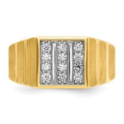 IBGoodman 14K with White Rhodium Men's Polished Satin and Grooved 3-Row 1/3 Carat AA Quality Diamond Ring