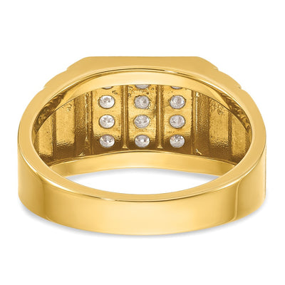 IBGoodman 14K with White Rhodium Men's Polished Satin and Grooved 3-Row 1/3 Carat AA Quality Diamond Ring