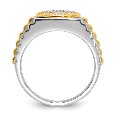 IBGoodman 14K Two-tone Men's Polished Satin and Ribbed 1/2 Carat AA Quality Diamond Round Cluster Ring