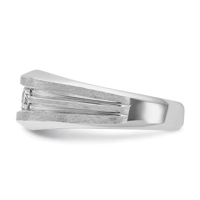 IBGoodman 14K White Gold Men's Polished Satin and Grooved 3-Stone 1/2 Carat AA Quality Diamond Ring