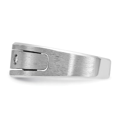 14K White Gold IBGoodman Men's Polished, Antiqued and Satin 1/6 carat Diamond Complete Ring