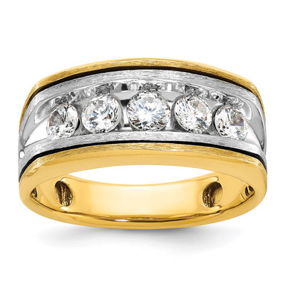 IBGoodman 14K Two-tone with Black Rhodium Men's Polished Satin and Grooved 5-Stone 1 Carat AA Quality Diamond Ring