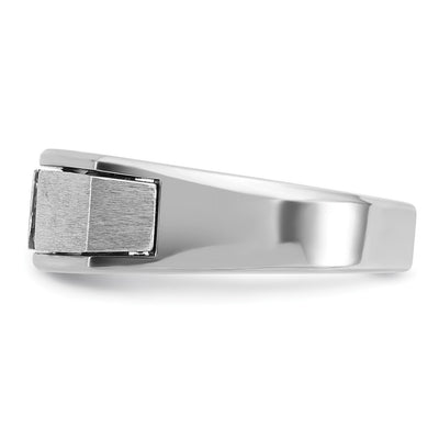 IBGoodman 14K White Gold Men's Polished Antiqued and Satin 1/10 Carat AA Quality Diamond Ring
