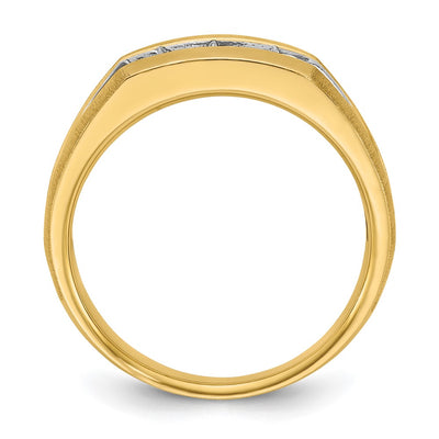 IBGoodman 14K with White Rhodium Men's Polished Satin and Grooved 3-Stone 1/2 Carat AA Quality Diamond Ring