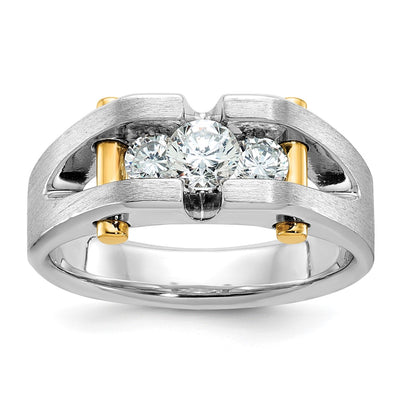 IBGoodman 14K Two-tone Men's Polished Satin and Cut-Out 3-Stone 3/4 Carat AA Quality Diamond Ring