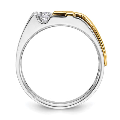 IBGoodman 14K Two-tone Men's Polished Satin and Cut-Out 1/3 Carat AA Quality Diamond Cross Ring