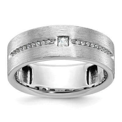 IBGoodman 14K White Gold Men's Polished and Satin 1/5 Carat AA Quality Diamond Ring