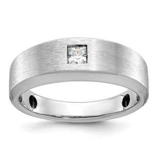14k White Gold IBGoodman Men's Polished and Satin 1/6 carat Diamond Complete Ring (Style B63683-4WAA)