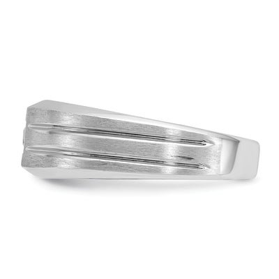 14K White Gold IBGoodman Men's Polished and Satin 1/6 carat Diamond Complete Ring