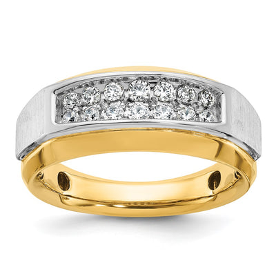 14K Two-tone IBGoodman Men's Polished and Satin 2-Row 1/2 Carat AA Quality Diamond Ring