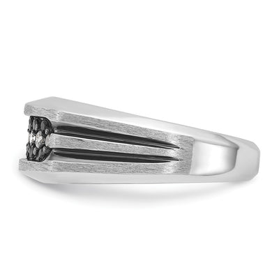 IBGoodman 14K White Gold with Black Rhodium Men's Polished Satin and Grooved 1/2 Carat AA Quality Black and White Diamond Ring