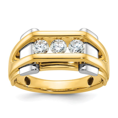 14K Two-tone IBGoodman Men's Polished 3-Stone 1/2 Carat AA Quality Diamond Ring