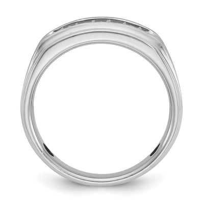 14K White Gold IBGoodman Men's Polished Satin and Grooved 1/4 Carat AA Quality Diamond Ring