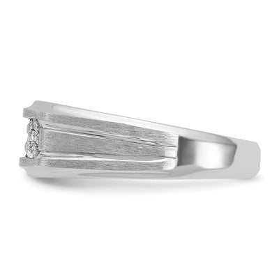 14K White Gold IBGoodman Men's Polished Satin and Grooved 1/4 Carat AA Quality Diamond Ring