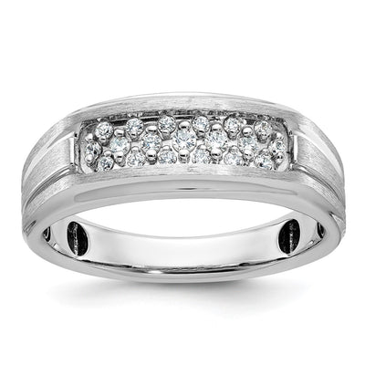 14K White Gold IBGoodman Men's Polished Satin and Grooved 1/4 Carat AA Quality Diamond Ring