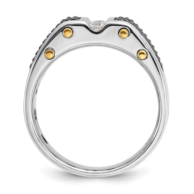 IBGoodman 14K Two-tone with Black Rhodium Men's Polished and Textured 3-Stone 1/4 Carat AA Quality Diamond Ring