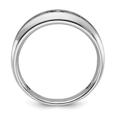 14K White Gold with Black Rhodium IBGoodman Men's Polished and Brushed Black and White Diamond Complete Ring