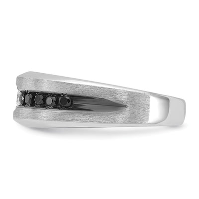 14K White Gold with Black Rhodium IBGoodman Men's Polished and Brushed Black and White Diamond Complete Ring