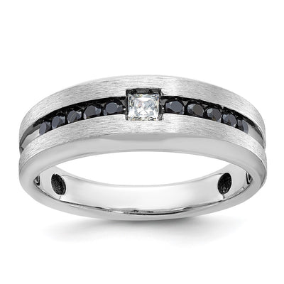 14K White Gold with Black Rhodium IBGoodman Men's Polished and Brushed Black and White Diamond Complete Ring