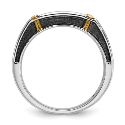 IBGoodman 14K Two-tone with Black Rhodium Men's Polished Satin and Grooved 5-Stone 1/2 Carat AA Quality Diamond Ring