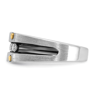 IBGoodman 14K Two-tone with Black Rhodium Men's Polished Satin and Grooved 5-Stone 1/2 Carat AA Quality Diamond Ring