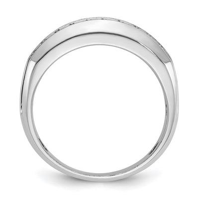 IBGoodman 14K White Gold Men's Polished Satin and Grooved 2-Row 1 Carat AA Quality Diamond Ring