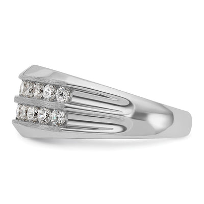 IBGoodman 14K White Gold Men's Polished Satin and Grooved 2-Row 1 Carat AA Quality Diamond Ring