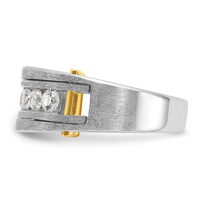 IBGoodman 14K Two-tone Men's Polished Satin and Grooved 7-Stone 1 Carat AA Quality Diamond Ring